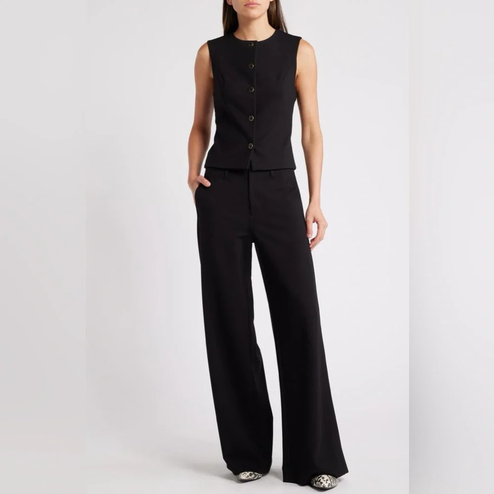 rag & bone Black Sofie High Waist Wide Leg Ponte Knit Trouser Pants 2 Two - Picture 11 of 12